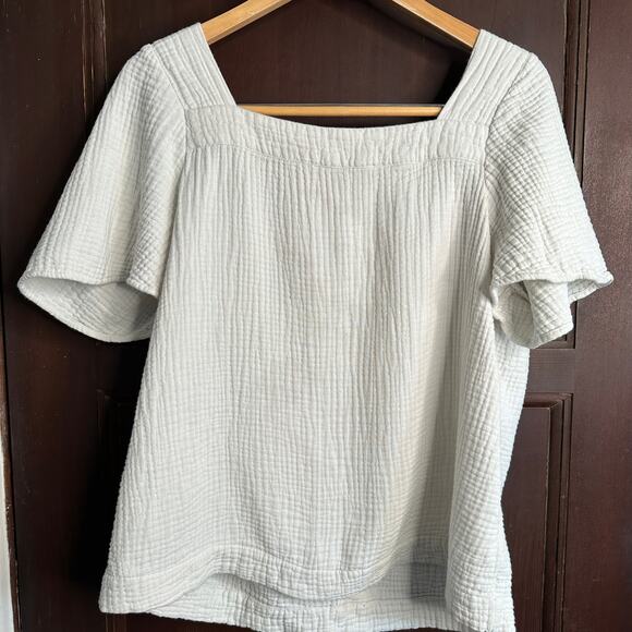 MADEWELL Harlow White Lightspun Square Neck Top Button Back Cotton Gauze | Large - Picture 2 of 6